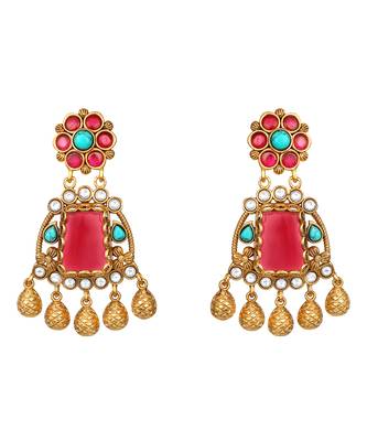 Gold plated kundan red stones necklace set 5