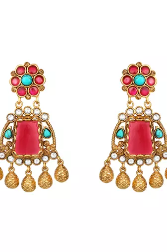Gold plated kundan red stones necklace set