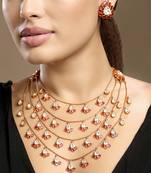 Gold plated kundan red stones necklace set