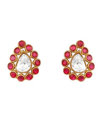 Gold plated kundan red stones necklace set 5