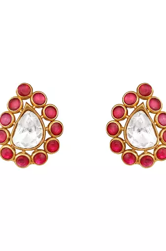 Gold plated kundan red stones necklace set
