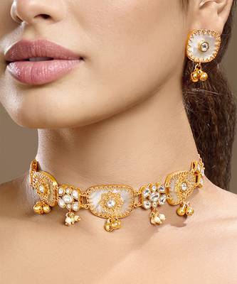 Gold plated kundan choker necklace set 1
