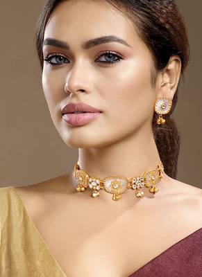 Gold plated kundan choker necklace set 2