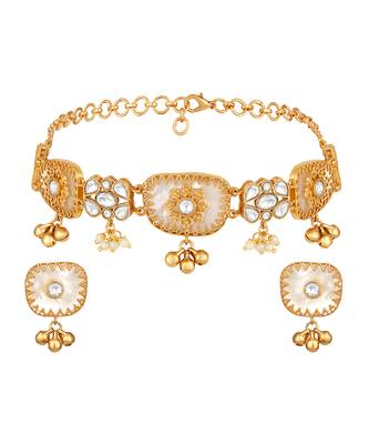 Gold plated kundan choker necklace set 3