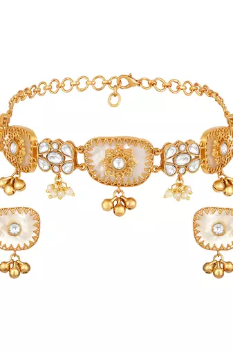 Gold plated kundan choker necklace set