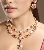 Gold plated kundan red stones necklace set