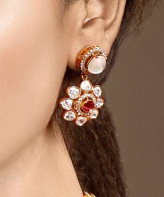 Gold plated kundan red stones necklace set 4