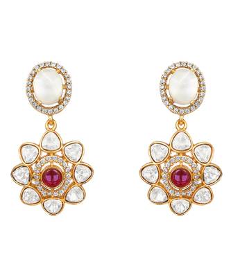 Gold plated kundan red stones necklace set 5