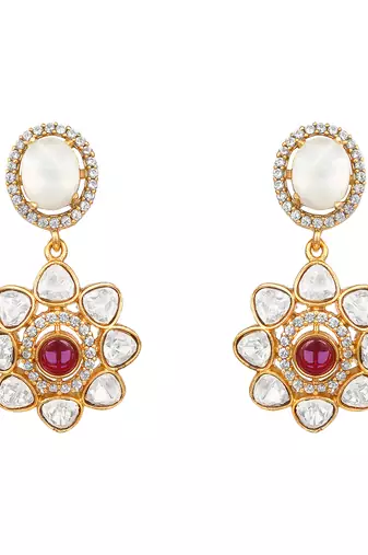 Gold plated kundan red stones necklace set