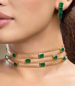 Gold plated kundan green stones choker necklace set