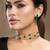 Gold plated kundan green stones choker necklace set