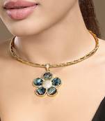 Gold plated kundan blue stones necklace