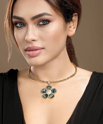 Gold plated kundan blue stones necklace 2