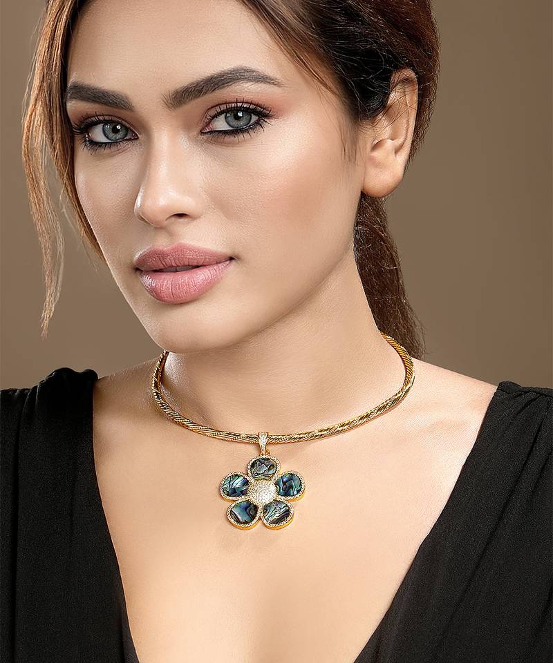 Gold plated kundan blue stones necklace