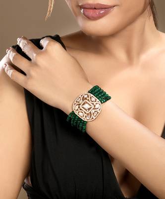 Gold plated kundan green stones bracelet 1