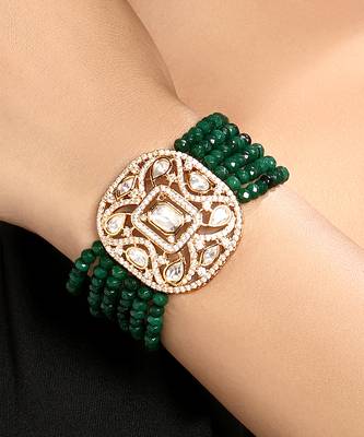 Gold plated kundan green stones bracelet 2