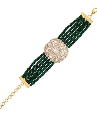 Gold plated kundan green stones bracelet 3
