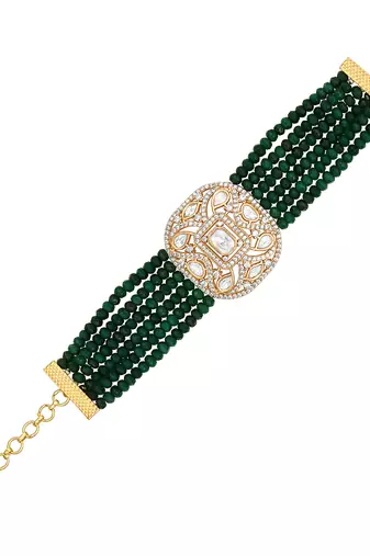 Gold plated kundan green stones bracelet