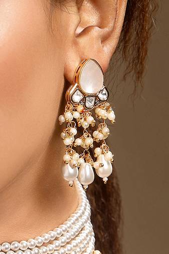 Gold plated kundan pink stones dangler earrings