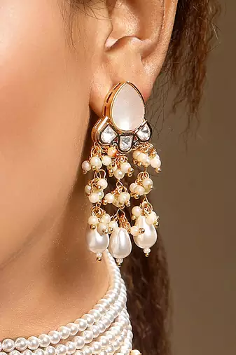 Gold plated kundan pink stones dangler earrings
