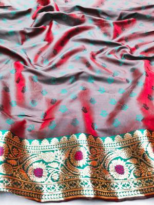 rani pink silk blend saree with woven work 3