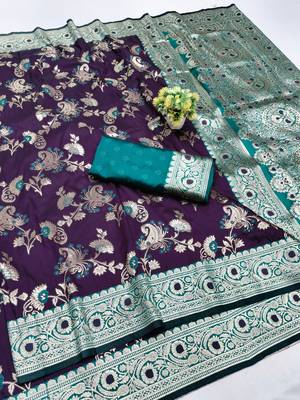 purple silk blend saree with woven work 1