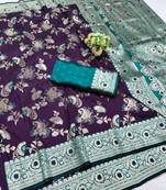 purple silk blend banarasi saree with woven-unstitched