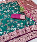 rama green silk blend paithani saree with woven banarasi