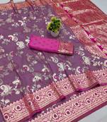 wine silk blend banarasi saree woven-unstitched