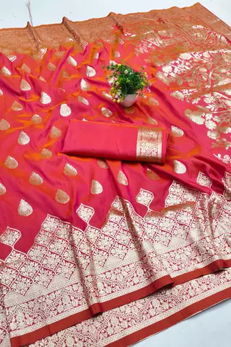 rani pink silk blend paithani saree with woven work