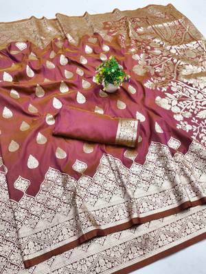 wine silk blend paithani saree with woven work 1
