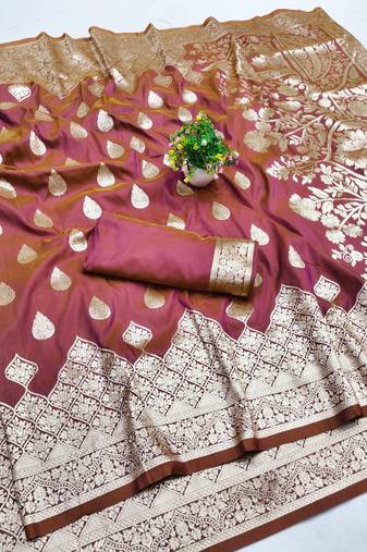 wine silk blend paithani saree with woven work
