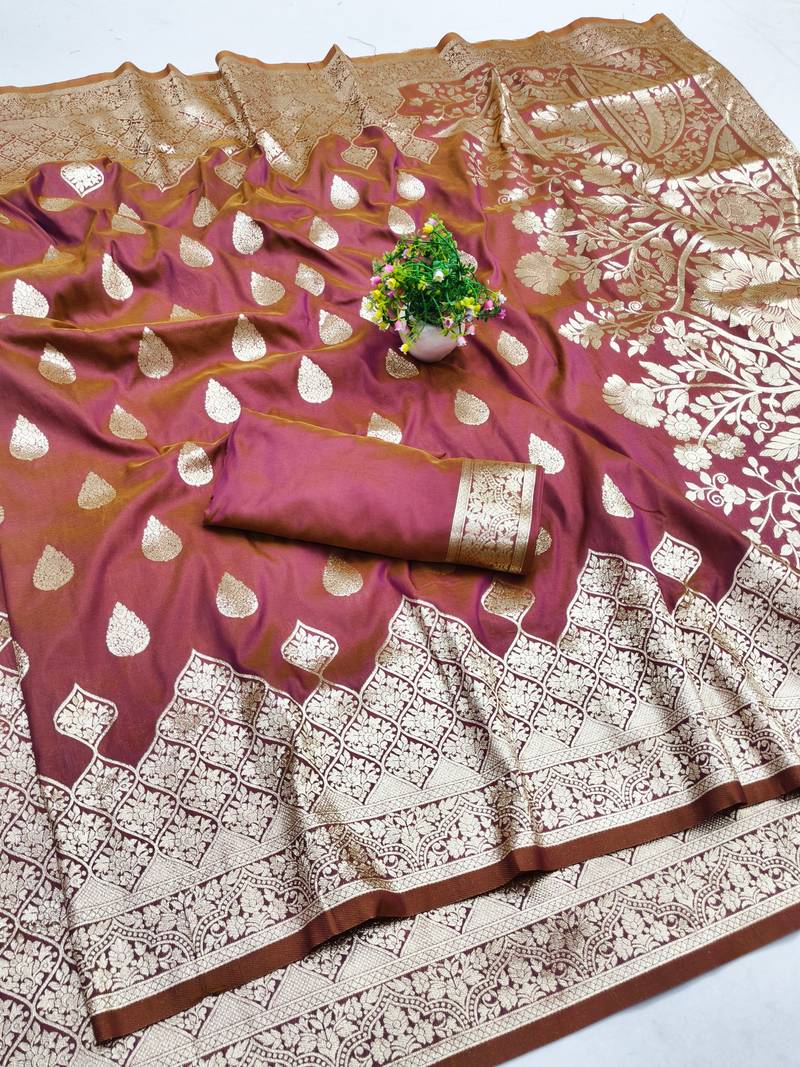 wine silk blend paithani saree with woven-unstitched