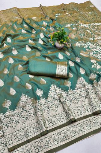 light blue traditional banarasi silk saree with blouse
