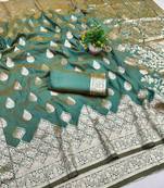 light blue banarasi silk saree with blouse