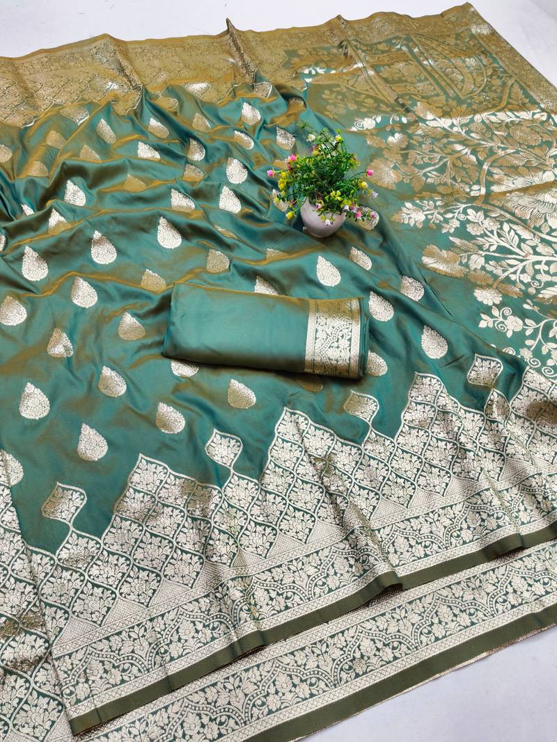 light blue banarasi silk saree with blouse