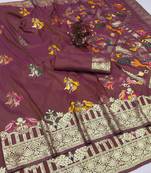 wine banarasi silk paithani saree with blouse