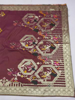 wine paithani silk blend saree with woven work 2
