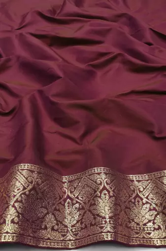 wine paithani silk blend saree with woven work