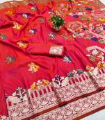 rani pink silk blend paithani saree with woven banarasi