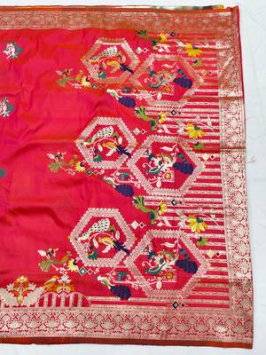 rani pink paithani silk blend saree with woven work 2