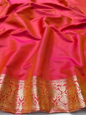 rani pink paithani silk blend saree with woven work 3