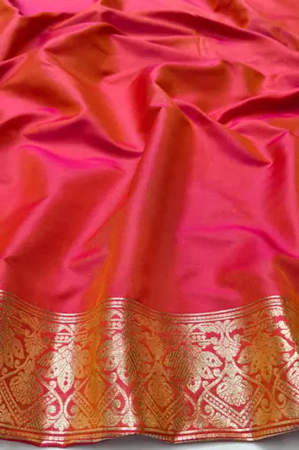 rani pink paithani silk blend saree with woven work