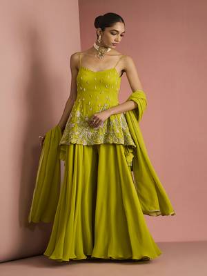 lime green crepe sharara set 1