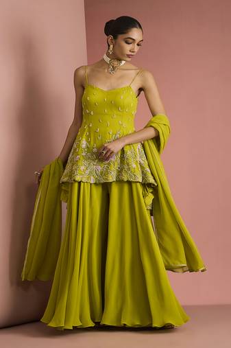 lime green crepe sharara set