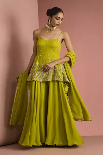 lime green crepe sharara set