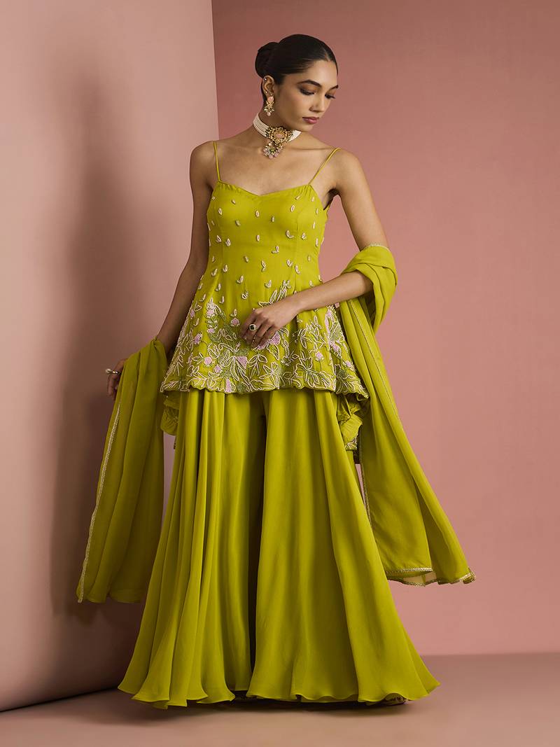 lime green crepe sharara set
