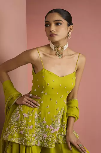 lime green crepe sharara set