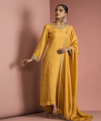 mustard yellow opara silk kurta set  1