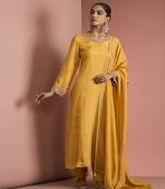 mustard yellow opara silk kurta set 
